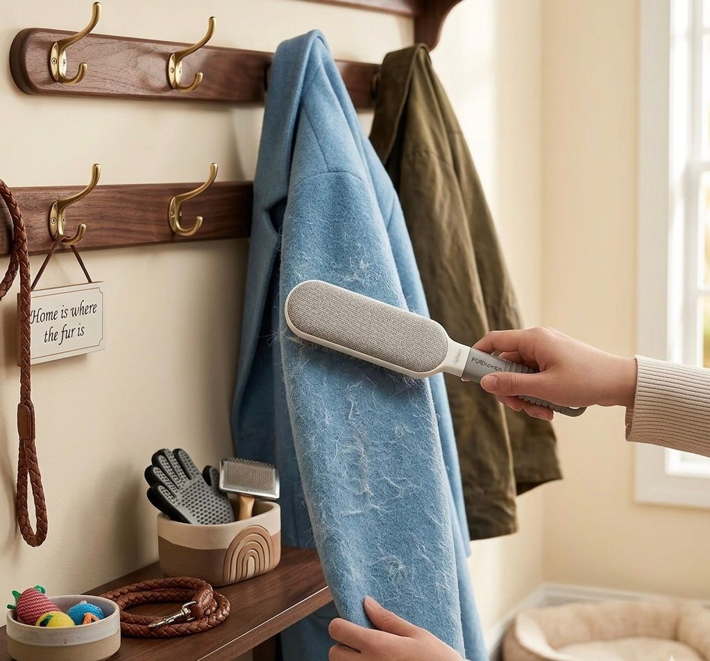 Double-sided Manual Pet Hair Removal Brush | Reusable Static Tool with Heavy Brush for Dog Shedding, Furniture, Clothing, Bedding, and Carpet Cleaning - No Power Needed, Plastic Material