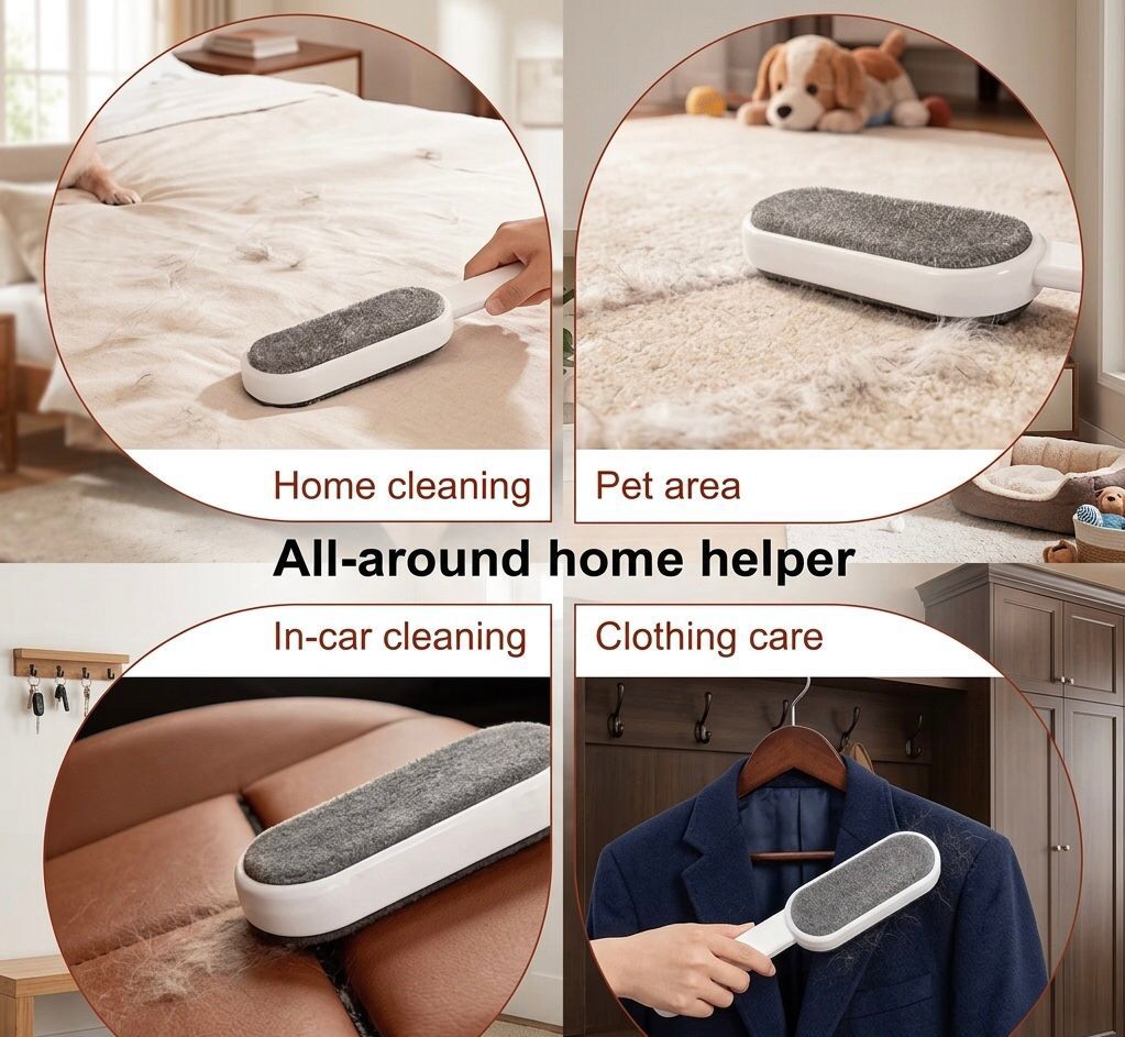 Double-sided Manual Pet Hair Removal Brush | Reusable Static Tool with Heavy Brush for Dog Shedding, Furniture, Clothing, Bedding, and Carpet Cleaning - No Power Needed, Plastic Material