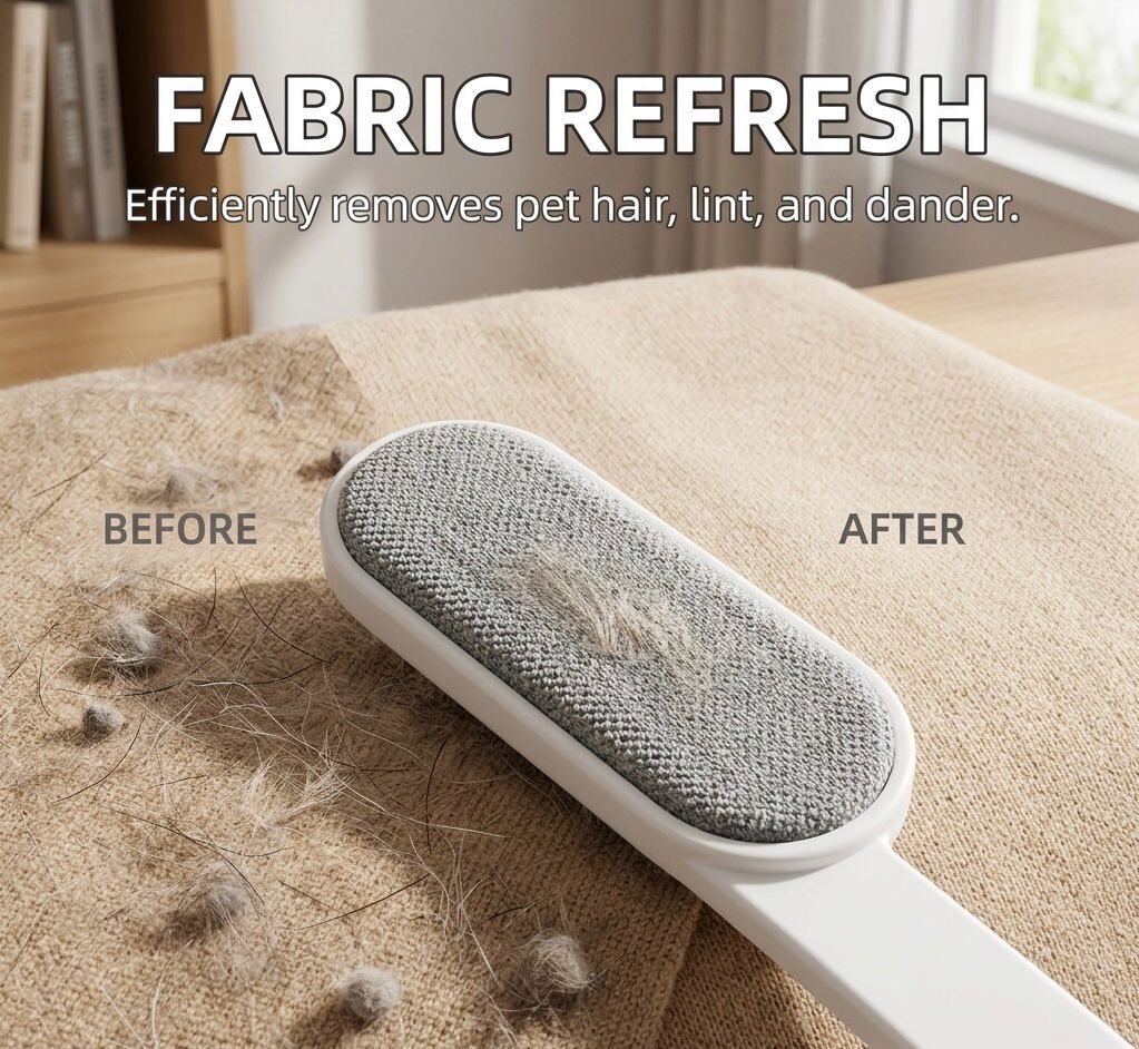 Double-sided Manual Pet Hair Removal Brush | Reusable Static Tool with Heavy Brush for Dog Shedding, Furniture, Clothing, Bedding, and Carpet Cleaning - No Power Needed, Plastic Material
