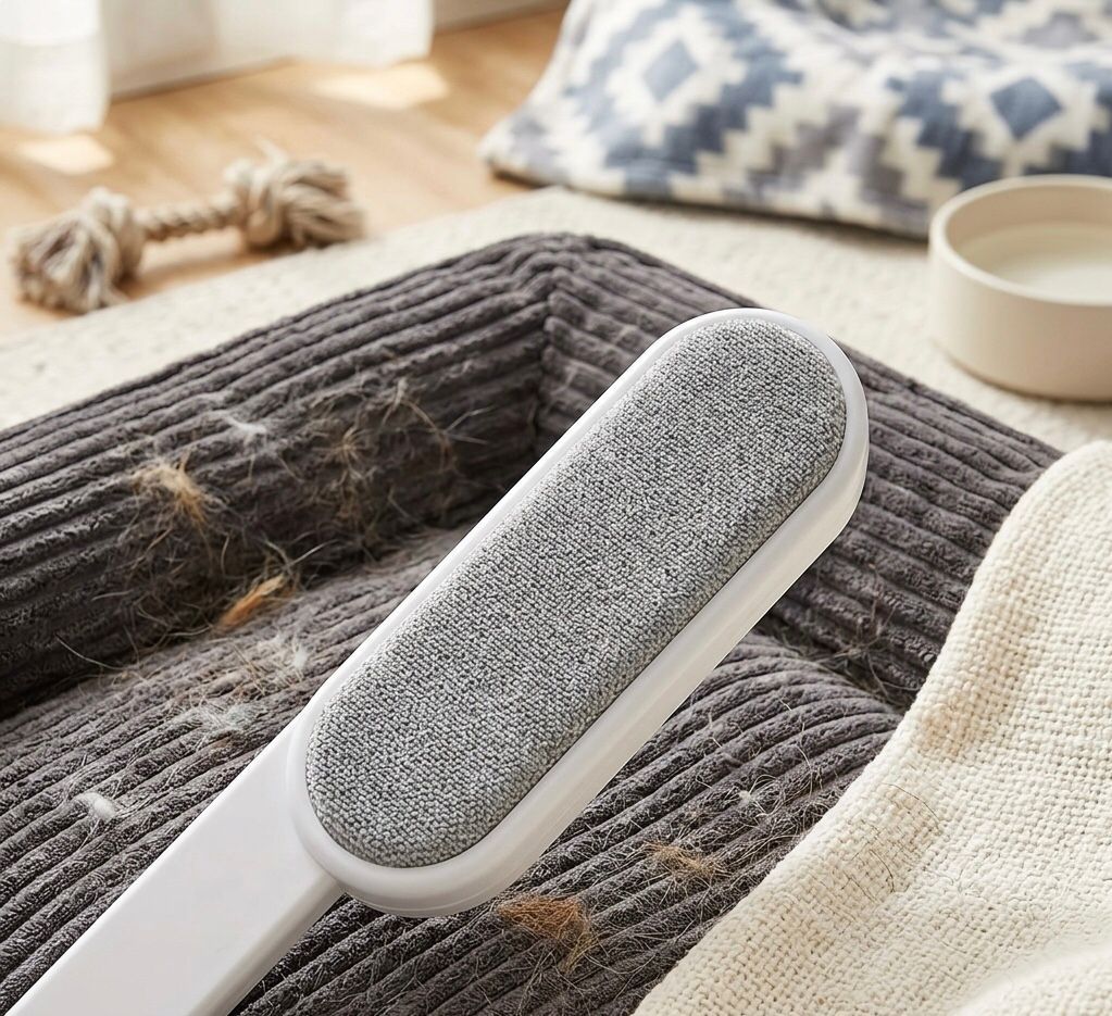 Double-sided Manual Pet Hair Removal Brush | Reusable Static Tool with Heavy Brush for Dog Shedding, Furniture, Clothing, Bedding, and Carpet Cleaning - No Power Needed, Plastic Material