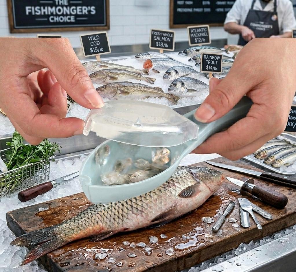 Kitchen Fish Scale Remover with Storage Box - Easy to Clean, Suitable for Catering and Home Use, Efficient Fish Scale Cleaning Tool, Ideal for Holiday Use