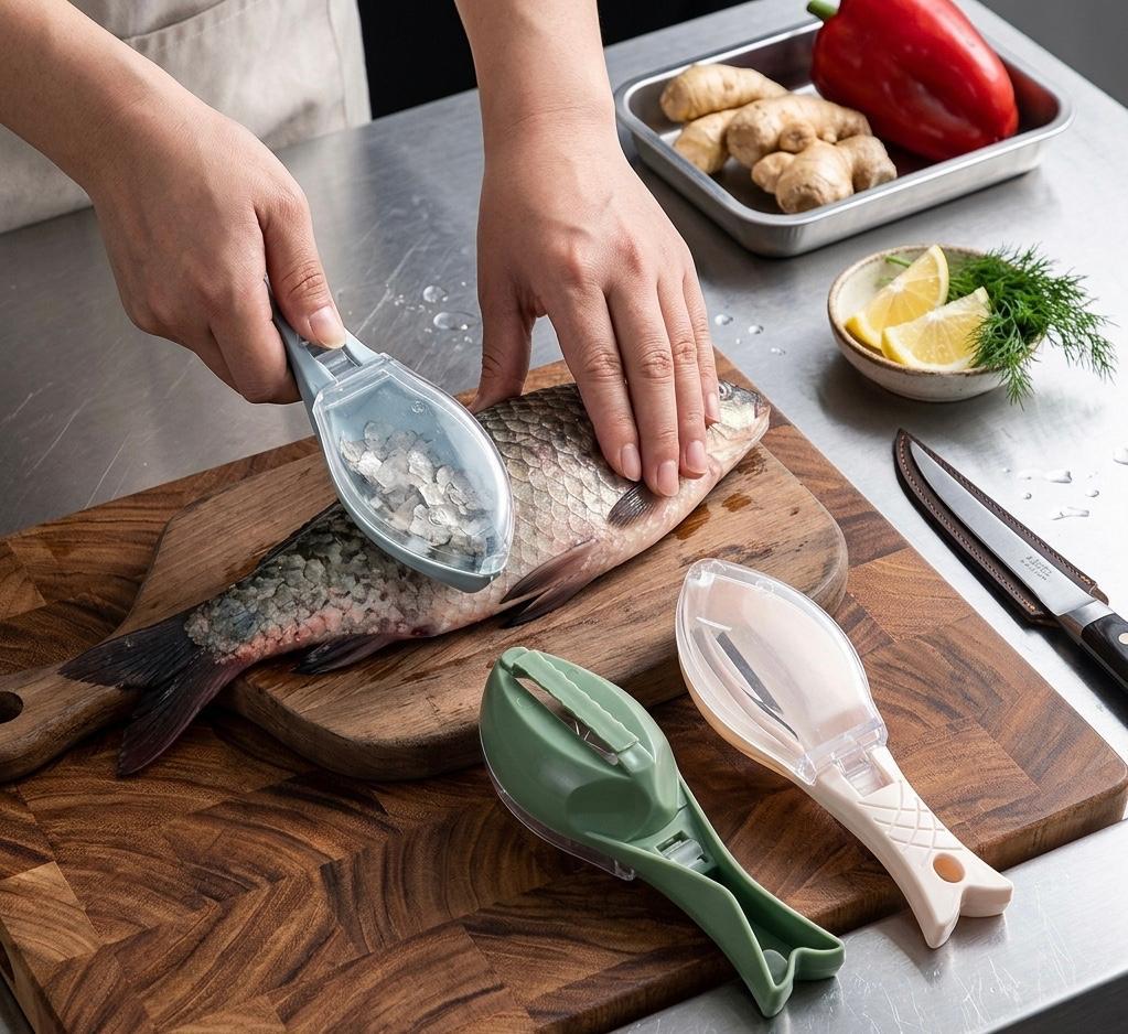 Kitchen Fish Scale Remover with Storage Box - Easy to Clean, Suitable for Catering and Home Use, Efficient Fish Scale Cleaning Tool, Ideal for Holiday Use
