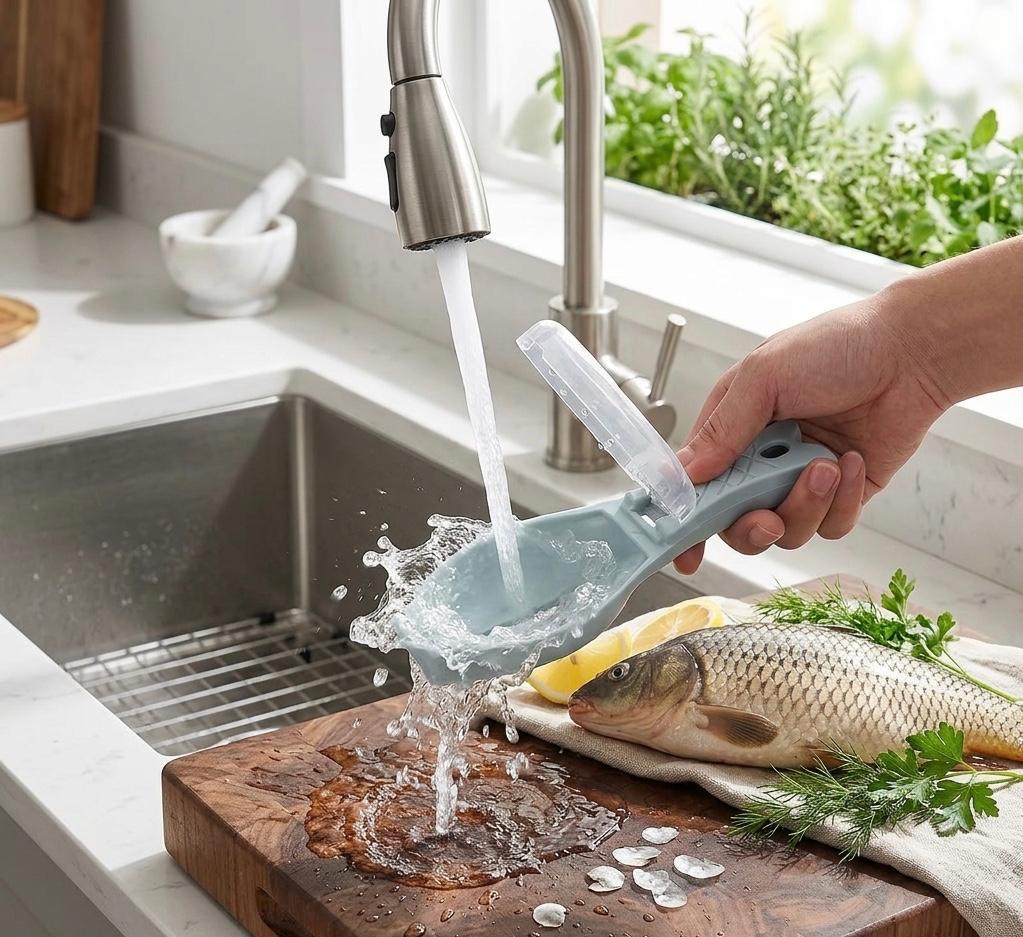 Kitchen Fish Scale Remover with Storage Box - Easy to Clean, Suitable for Catering and Home Use, Efficient Fish Scale Cleaning Tool, Ideal for Holiday Use