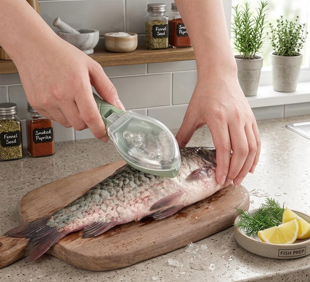 Kitchen Fish Scale Remover with Storage Box - Easy to Clean, Suitable for Catering and Home Use, Efficient Fish Scale Cleaning Tool, Ideal for Holiday Use