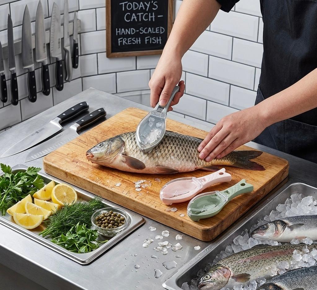 Kitchen Fish Scale Remover with Storage Box - Easy to Clean, Suitable for Catering and Home Use, Efficient Fish Scale Cleaning Tool, Ideal for Holiday Use