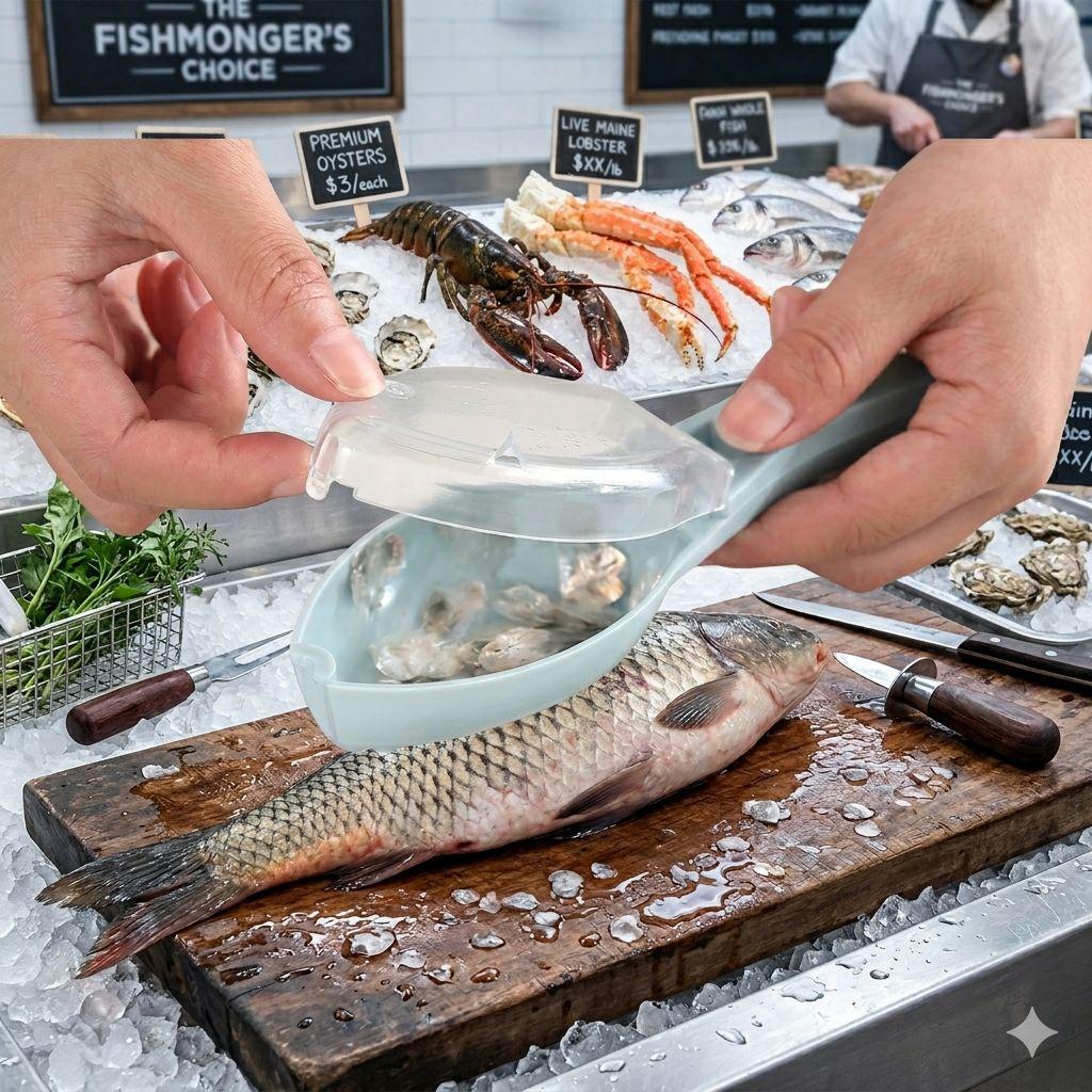 Kitchen Fish Scale Remover with Storage Box - Easy to Clean, Suitable for Catering and Home Use, Efficient Fish Scale Cleaning Tool, Ideal for Holiday Use