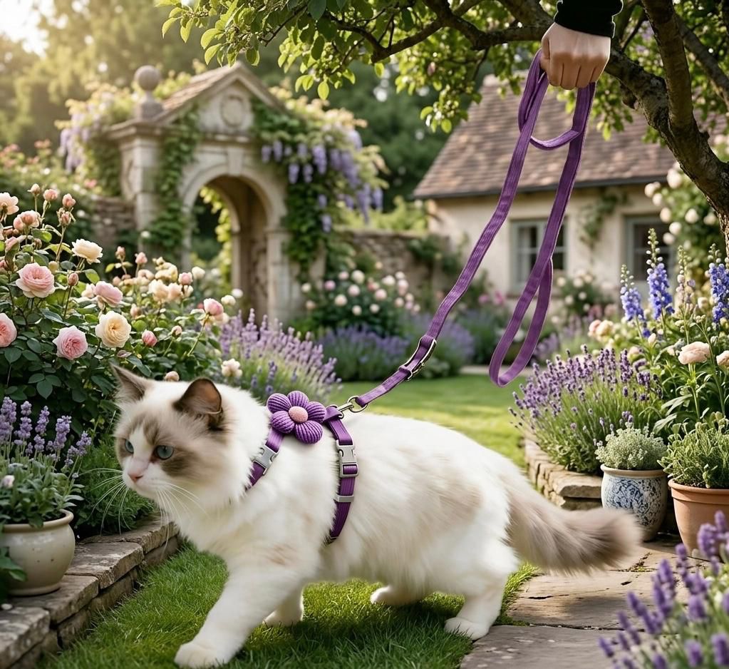 Cat/Small Dog Pet Harness and Leash Combo Set, Cute Striped Floral Design, Suitable for Holiday Decoration and Photography, for Small Cats/Pet Dogs