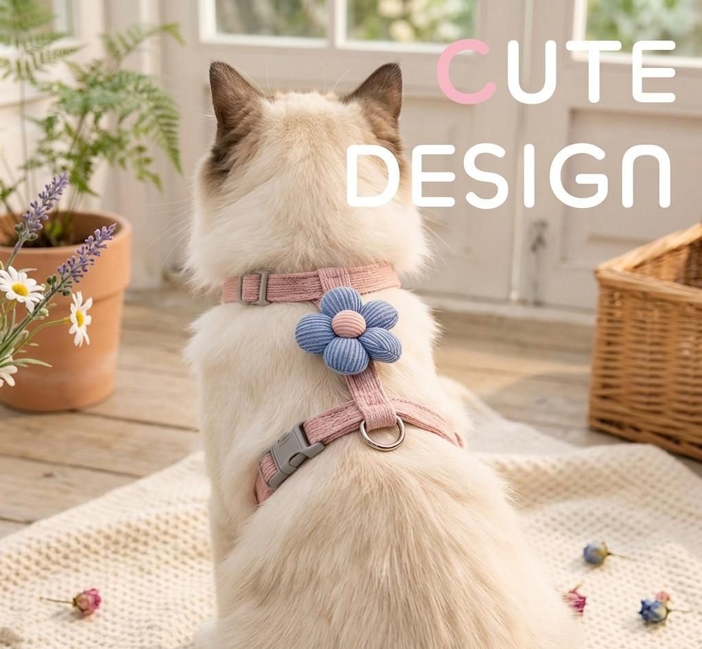 Cat/Small Dog Pet Harness and Leash Combo Set, Cute Striped Floral Design, Suitable for Holiday Decoration and Photography, for Small Cats/Pet Dogs