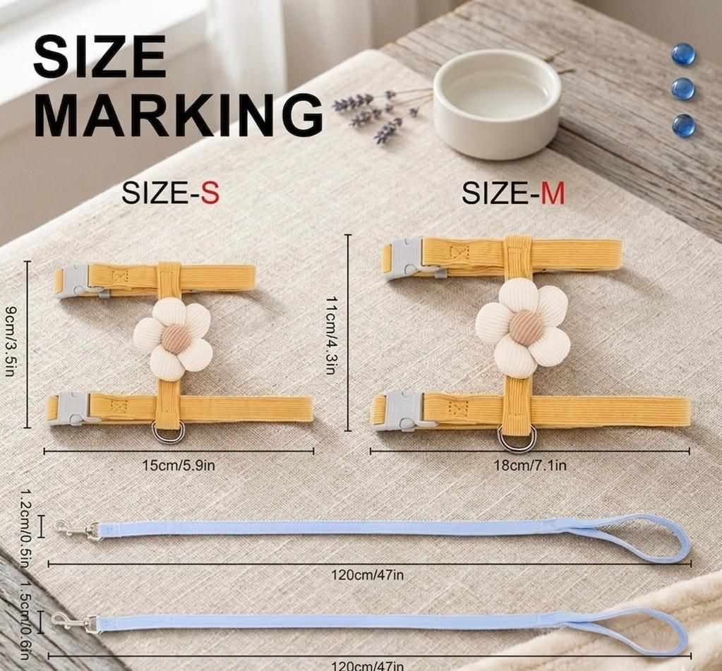 Cat/Small Dog Pet Harness and Leash Combo Set, Cute Striped Floral Design, Suitable for Holiday Decoration and Photography, for Small Cats/Pet Dogs