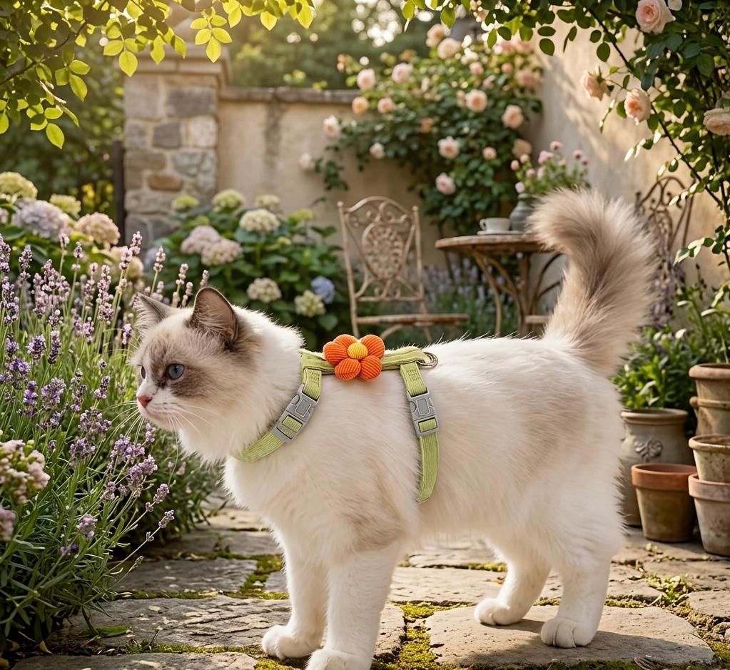 Cat/Small Dog Pet Harness and Leash Combo Set, Cute Striped Floral Design, Suitable for Holiday Decoration and Photography, for Small Cats/Pet Dogs