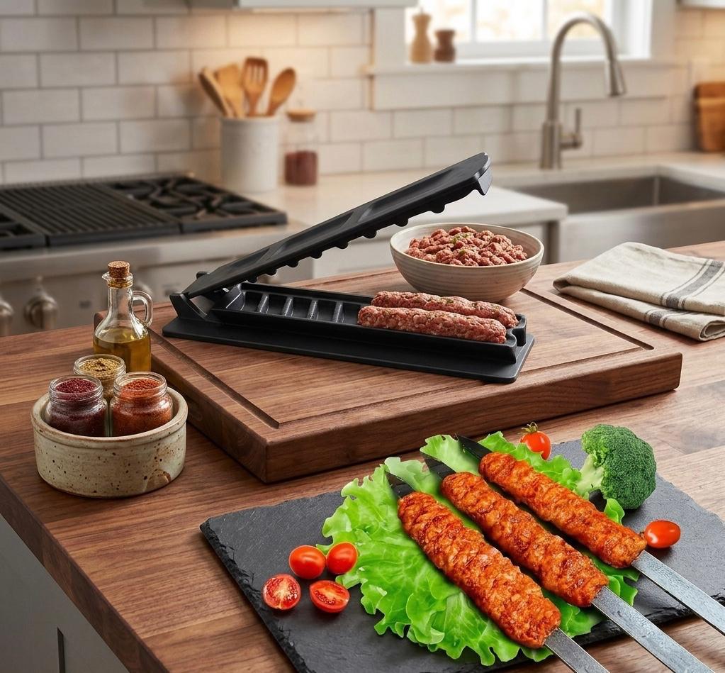 Multi-Functional Skewer Mold& BBQ Skewer Maker- Manual, Food Grade ABS Plastic Material, Suitable for Beef, Vegetables, Seafood, and Sausages, Ideal for Outdoor BBQ and Cooking