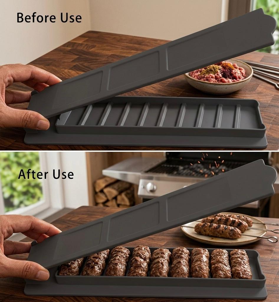 Multi-Functional Skewer Mold& BBQ Skewer Maker- Manual, Food Grade ABS Plastic Material, Suitable for Beef, Vegetables, Seafood, and Sausages, Ideal for Outdoor BBQ and Cooking