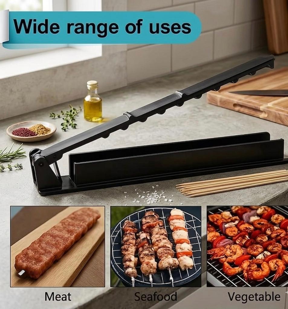 Multi-Functional Skewer Mold& BBQ Skewer Maker- Manual, Food Grade ABS Plastic Material, Suitable for Beef, Vegetables, Seafood, and Sausages, Ideal for Outdoor BBQ and Cooking