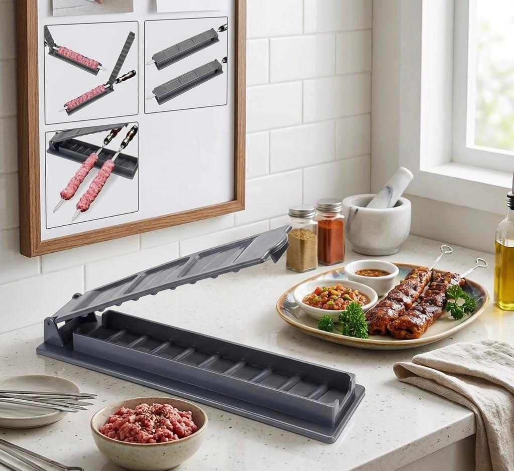 Multi-Functional Skewer Mold& BBQ Skewer Maker- Manual, Food Grade ABS Plastic Material, Suitable for Beef, Vegetables, Seafood, and Sausages, Ideal for Outdoor BBQ and Cooking
