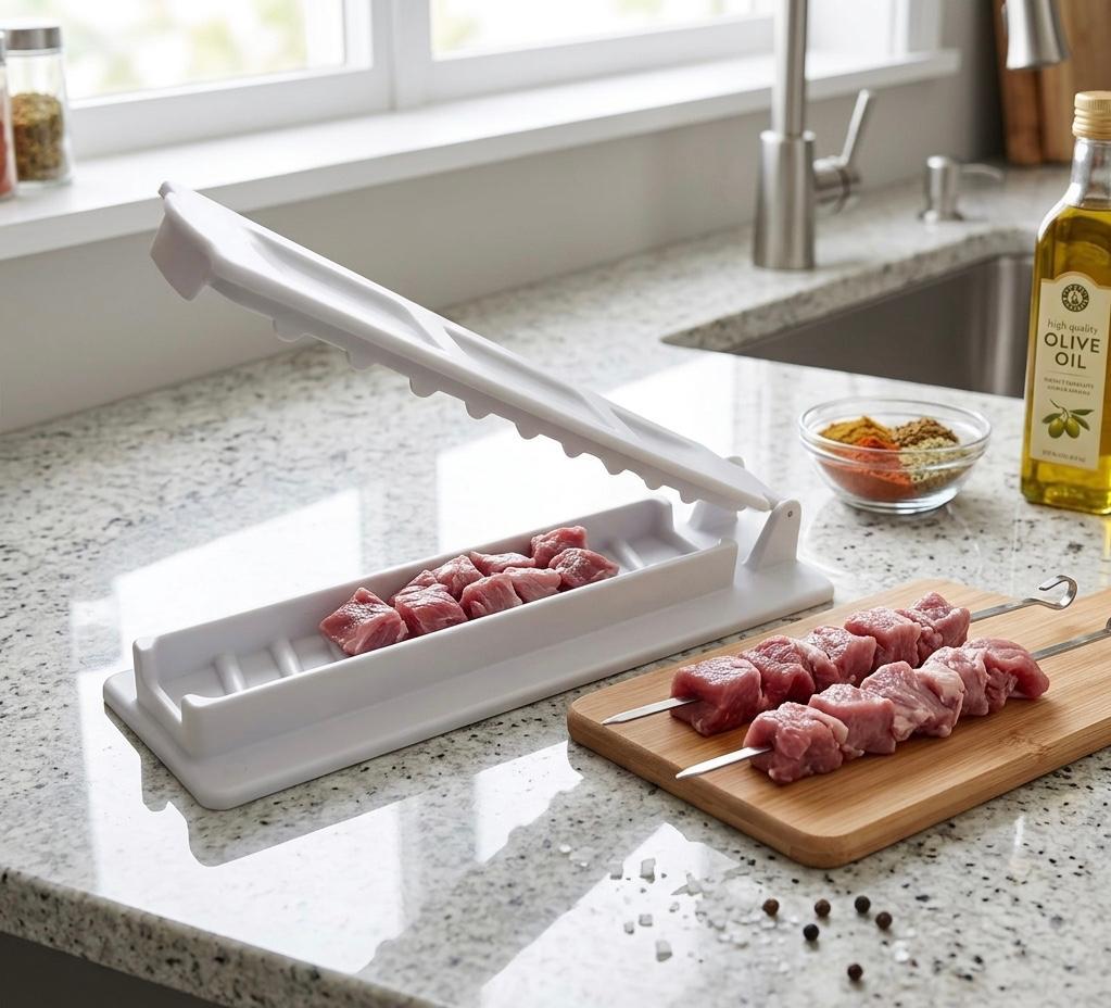 Multi-Functional Skewer Mold& BBQ Skewer Maker- Manual, Food Grade ABS Plastic Material, Suitable for Beef, Vegetables, Seafood, and Sausages, Ideal for Outdoor BBQ and Cooking