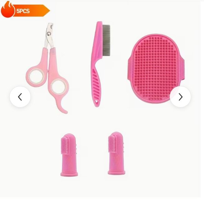 5pcs Pet Grooming Kit: Self-Cleaning Slicker Brush, Stainless Steel Flea Comb, Nail Clippers & More - Non-Electric Dog Care Set