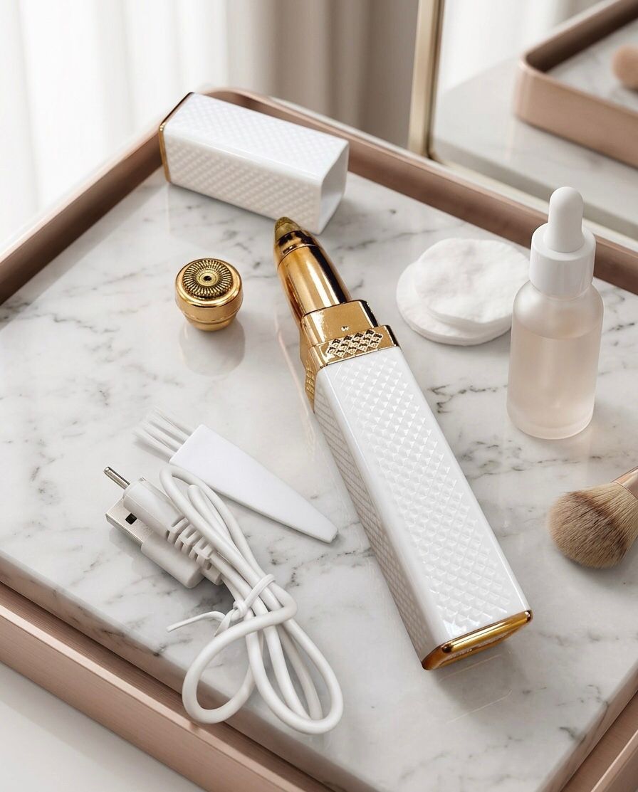 Eyebrow & Facial Hair Removal for Women, 2 in 1 Rechargeable Nose Hair & Eyebrow Trimmer, Portable Shaver with LED Light, Painless Facial Hair Trimmer for Eyebrows Lips