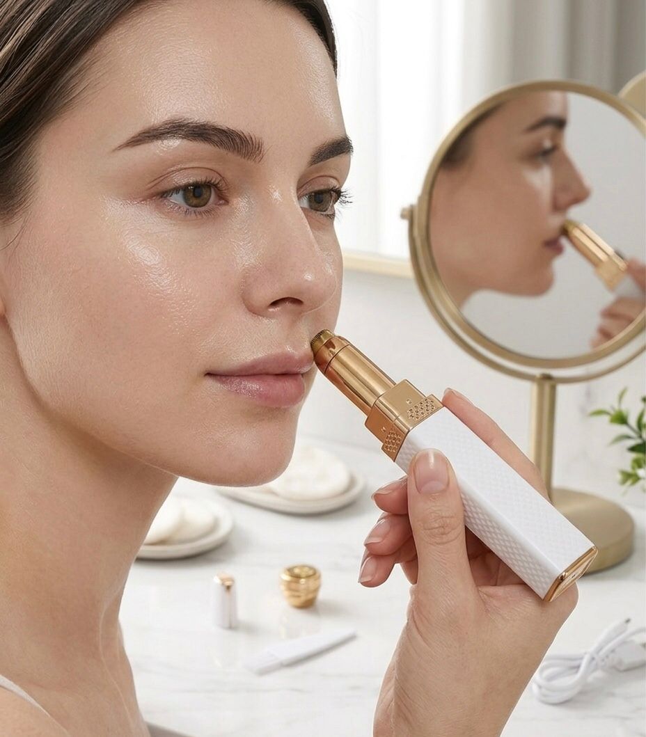 Eyebrow & Facial Hair Removal for Women, 2 in 1 Rechargeable Nose Hair & Eyebrow Trimmer, Portable Shaver with LED Light, Painless Facial Hair Trimmer for Eyebrows Lips