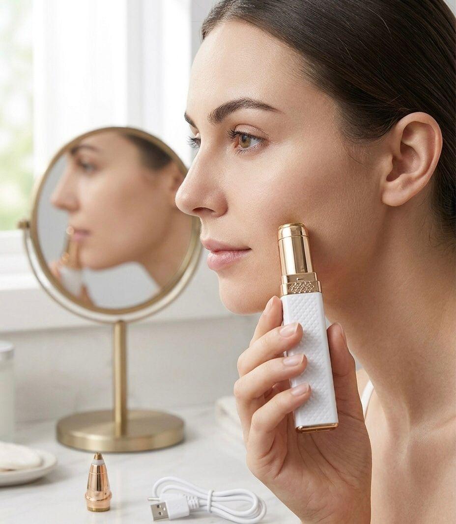 Eyebrow & Facial Hair Removal for Women, 2 in 1 Rechargeable Nose Hair & Eyebrow Trimmer, Portable Shaver with LED Light, Painless Facial Hair Trimmer for Eyebrows Lips