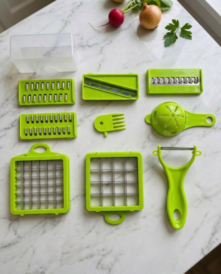 Multifunctional 16 in 1 Food Chopper, Vegetable Chopper, Onion Chopper, Vegetable Slicer, Dicer, Vegetable Chopper with 8 Blades, Colander Basket, Salad Potato Carrot Garlic Container, Multifunctional Cutter with Drain Basket, Chopper with Container
