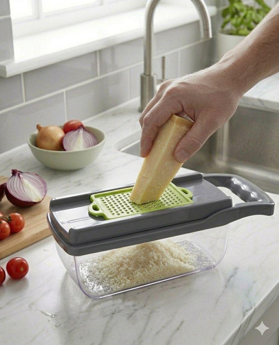 Multifunctional 16 in 1 Food Chopper, Vegetable Chopper, Onion Chopper, Vegetable Slicer, Dicer, Vegetable Chopper with 8 Blades, Colander Basket, Salad Potato Carrot Garlic Container, Multifunctional Cutter with Drain Basket, Chopper with Container
