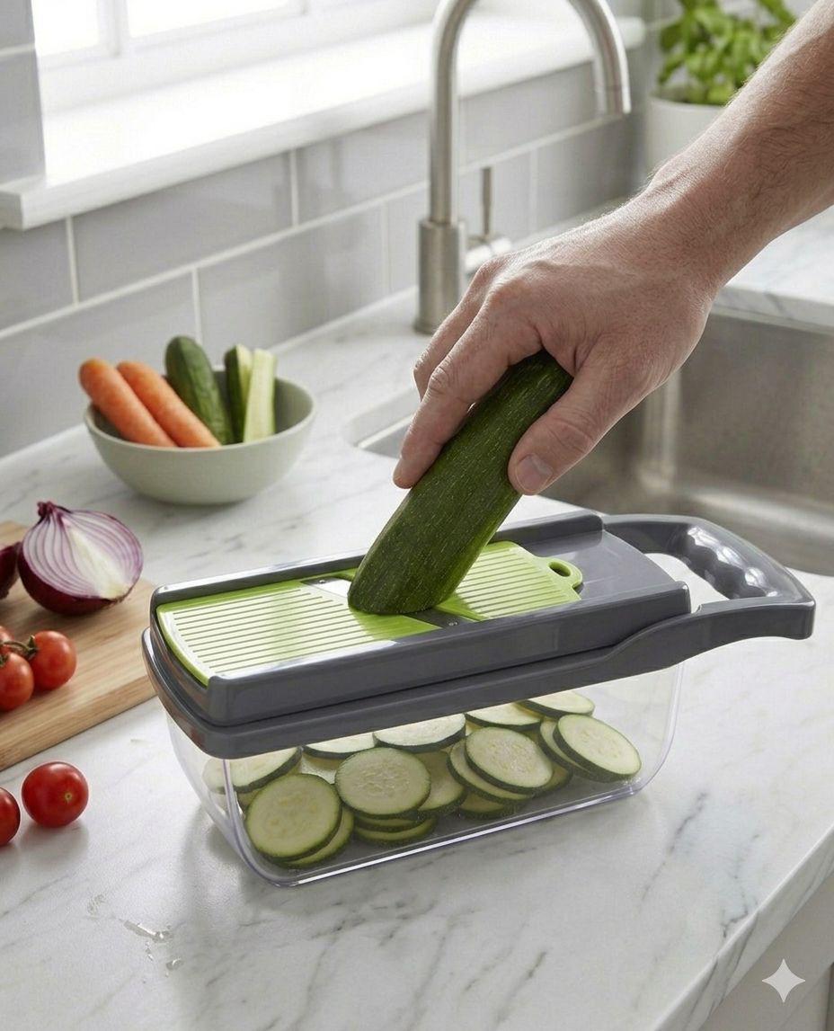 Multifunctional 16 in 1 Food Chopper, Vegetable Chopper, Onion Chopper, Vegetable Slicer, Dicer, Vegetable Chopper with 8 Blades, Colander Basket, Salad Potato Carrot Garlic Container, Multifunctional Cutter with Drain Basket, Chopper with Container